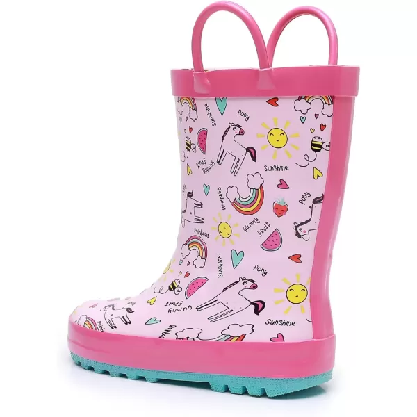 imageWTW Toddler and Kids Rain Boots with EasyOn Handles UnisexChild Waterproof Rubber Rain Boots in Fun Patterns for Girls and Boys ToddlerLittle KidBig KidPony