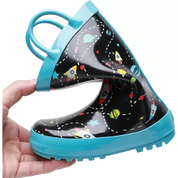 imageWTW Toddler and Kids Rain Boots with EasyOn Handles UnisexChild Waterproof Rubber Rain Boots in Fun Patterns for Girls and Boys ToddlerLittle KidBig KidSpace