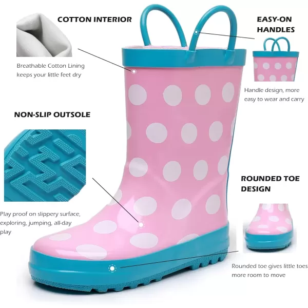 imageWTW Toddler and Kids Rain Boots with EasyOn Handles UnisexChild Waterproof Rubber Rain Boots in Fun Patterns for Girls and Boys ToddlerLittle KidBig KidDots