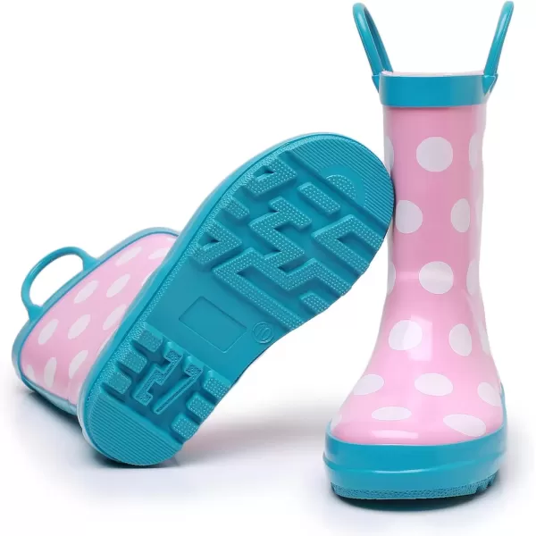 imageWTW Toddler and Kids Rain Boots with EasyOn Handles UnisexChild Waterproof Rubber Rain Boots in Fun Patterns for Girls and Boys ToddlerLittle KidBig KidDots