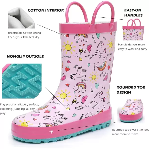imageWTW Toddler and Kids Rain Boots with EasyOn Handles UnisexChild Waterproof Rubber Rain Boots in Fun Patterns for Girls and Boys ToddlerLittle KidBig KidPony