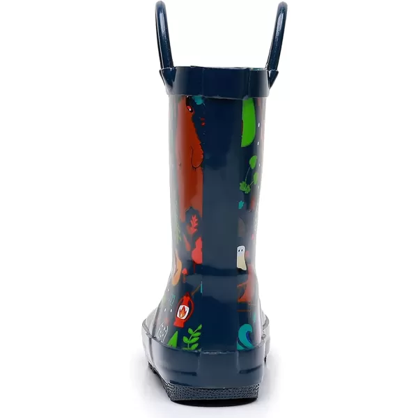 imageWTW Toddler and Kids Rain Boots with EasyOn Handles UnisexChild Waterproof Rubber Rain Boots in Fun Patterns for Girls and Boys ToddlerLittle KidBig KidForest