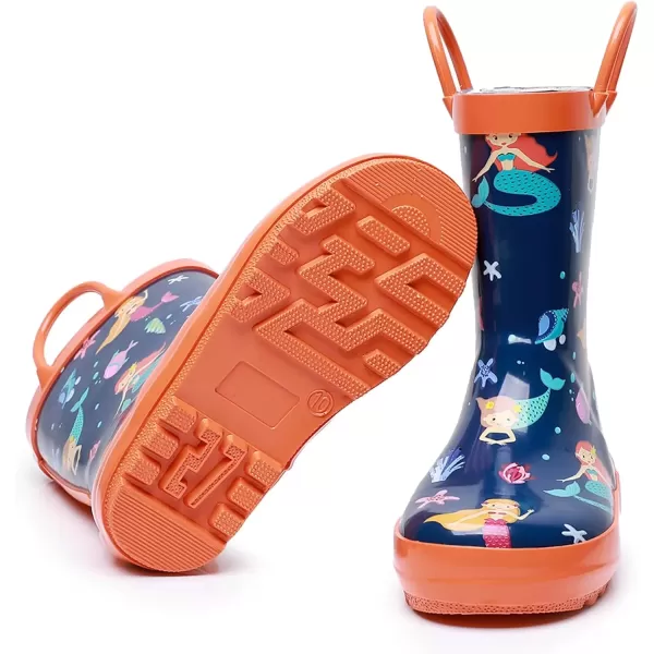 imageWTW Toddler and Kids Rain Boots with EasyOn Handles UnisexChild Waterproof Rubber Rain Boots in Fun Patterns for Girls and Boys ToddlerLittle KidBig KidCute Mermaids