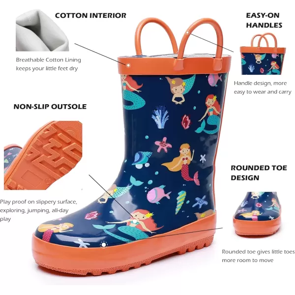 imageWTW Toddler and Kids Rain Boots with EasyOn Handles UnisexChild Waterproof Rubber Rain Boots in Fun Patterns for Girls and Boys ToddlerLittle KidBig KidCute Mermaids