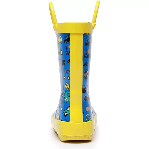 imageWTW Toddler and Kids Rain Boots with EasyOn Handles UnisexChild Waterproof Rubber Rain Boots in Fun Patterns for Girls and Boys ToddlerLittle KidBig KidMulti Cars
