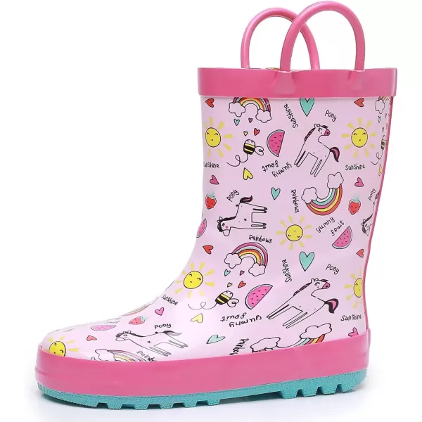 imageWTW Toddler and Kids Rain Boots with EasyOn Handles UnisexChild Waterproof Rubber Rain Boots in Fun Patterns for Girls and Boys ToddlerLittle KidBig KidPony