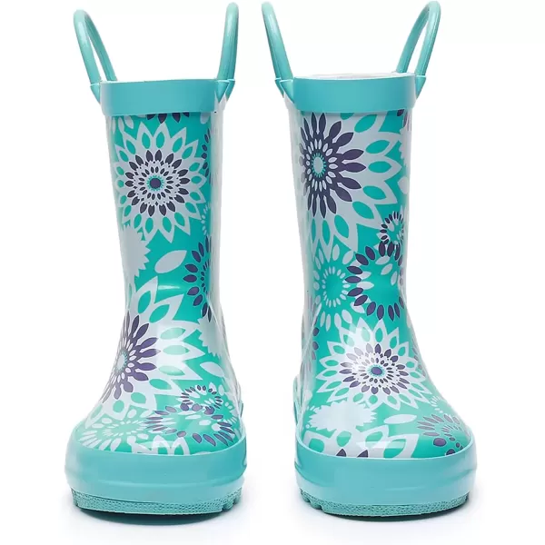 imageWTW Toddler and Kids Rain Boots with EasyOn Handles UnisexChild Waterproof Rubber Rain Boots in Fun Patterns for Girls and Boys ToddlerLittle KidBig KidAquamarine