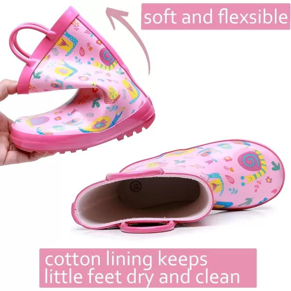 imageWTW Toddler and Kids Rain Boots with EasyOn Handles UnisexChild Waterproof Rubber Rain Boots in Fun Patterns for Girls and Boys ToddlerLittle KidBig KidSnails