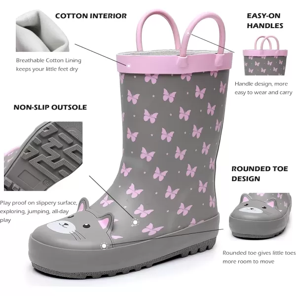 imageWTW Toddler and Kids Rain Boots with EasyOn Handles UnisexChild Waterproof Rubber Rain Boots in Fun Patterns for Girls and Boys ToddlerLittle KidBig KidCat