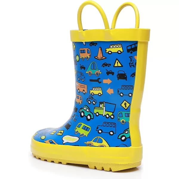 imageWTW Toddler and Kids Rain Boots with EasyOn Handles UnisexChild Waterproof Rubber Rain Boots in Fun Patterns for Girls and Boys ToddlerLittle KidBig KidMulti Cars