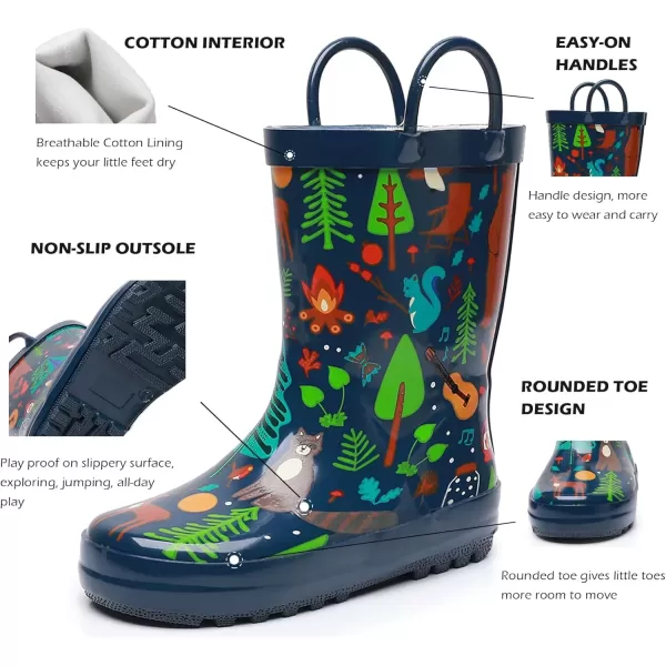 imageWTW Toddler and Kids Rain Boots with EasyOn Handles UnisexChild Waterproof Rubber Rain Boots in Fun Patterns for Girls and Boys ToddlerLittle KidBig KidForest
