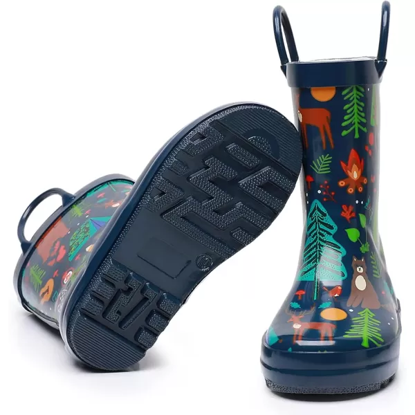 imageWTW Toddler and Kids Rain Boots with EasyOn Handles UnisexChild Waterproof Rubber Rain Boots in Fun Patterns for Girls and Boys ToddlerLittle KidBig KidForest