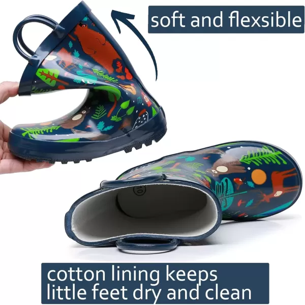 imageWTW Toddler and Kids Rain Boots with EasyOn Handles UnisexChild Waterproof Rubber Rain Boots in Fun Patterns for Girls and Boys ToddlerLittle KidBig KidForest