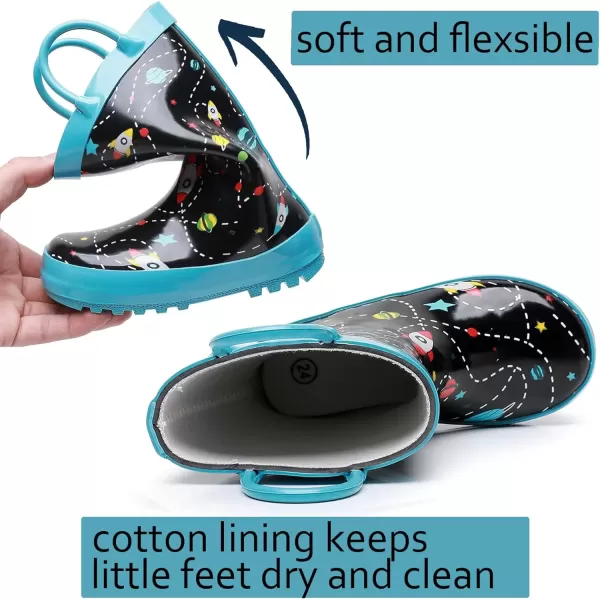 imageWTW Toddler and Kids Rain Boots with EasyOn Handles UnisexChild Waterproof Rubber Rain Boots in Fun Patterns for Girls and Boys ToddlerLittle KidBig KidSpace