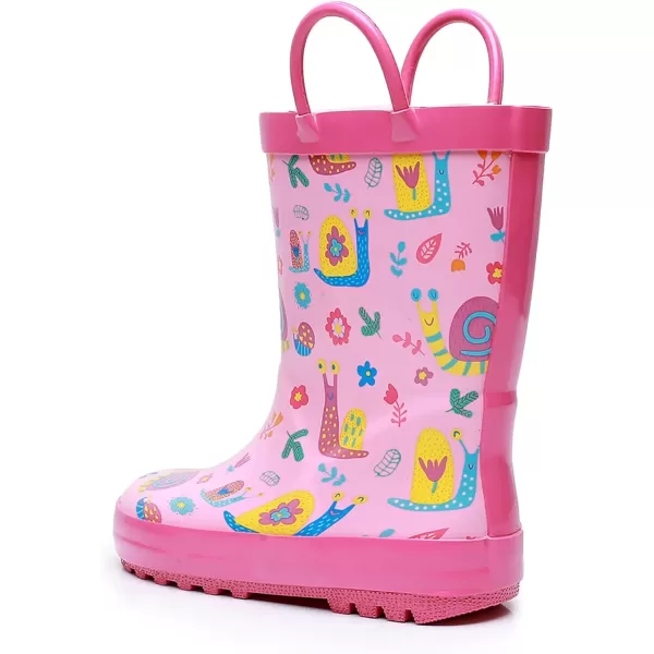 imageWTW Toddler and Kids Rain Boots with EasyOn Handles UnisexChild Waterproof Rubber Rain Boots in Fun Patterns for Girls and Boys ToddlerLittle KidBig KidSnails