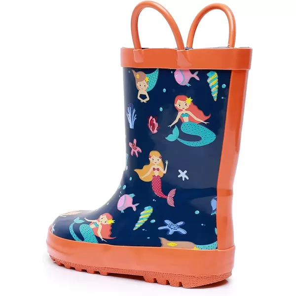 imageWTW Toddler and Kids Rain Boots with EasyOn Handles UnisexChild Waterproof Rubber Rain Boots in Fun Patterns for Girls and Boys ToddlerLittle KidBig KidCute Mermaids