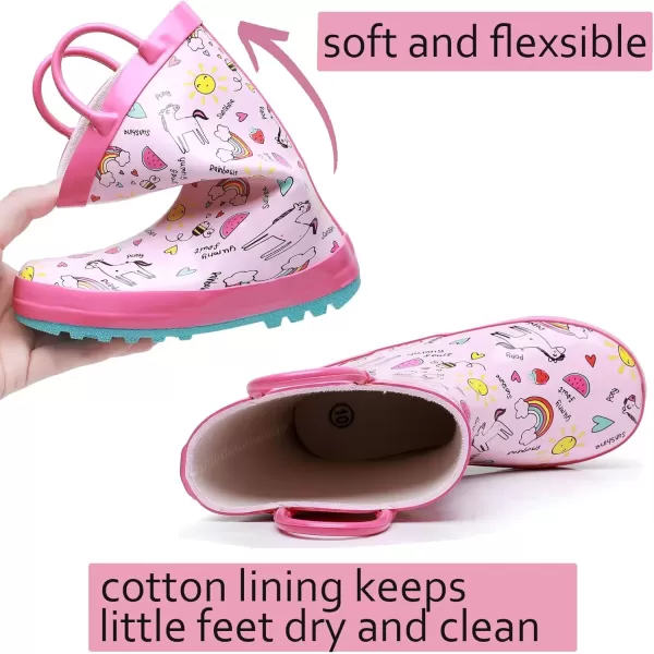 imageWTW Toddler and Kids Rain Boots with EasyOn Handles UnisexChild Waterproof Rubber Rain Boots in Fun Patterns for Girls and Boys ToddlerLittle KidBig KidPony