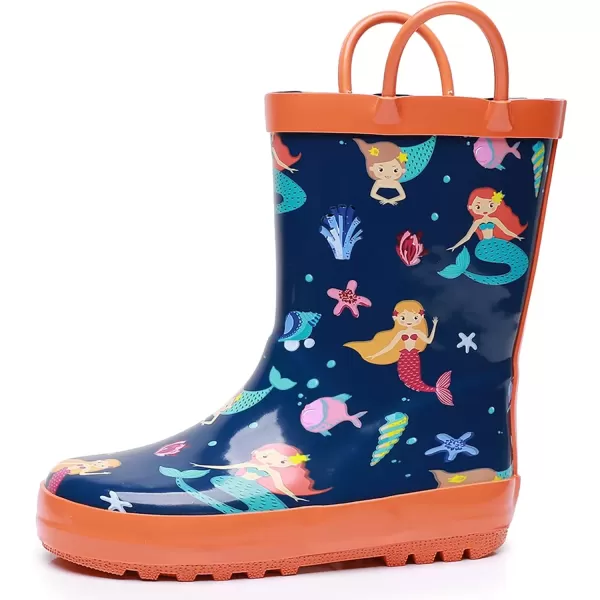 imageWTW Toddler and Kids Rain Boots with EasyOn Handles UnisexChild Waterproof Rubber Rain Boots in Fun Patterns for Girls and Boys ToddlerLittle KidBig KidCute Mermaids