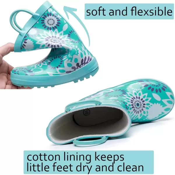 imageWTW Toddler and Kids Rain Boots with EasyOn Handles UnisexChild Waterproof Rubber Rain Boots in Fun Patterns for Girls and Boys ToddlerLittle KidBig KidAquamarine