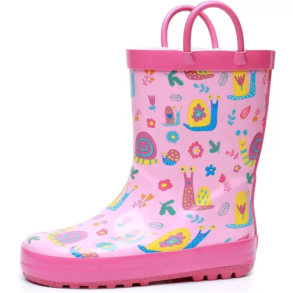 imageWTW Toddler and Kids Rain Boots with EasyOn Handles UnisexChild Waterproof Rubber Rain Boots in Fun Patterns for Girls and Boys ToddlerLittle KidBig KidSnails