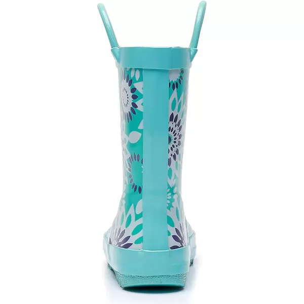 imageWTW Toddler and Kids Rain Boots with EasyOn Handles UnisexChild Waterproof Rubber Rain Boots in Fun Patterns for Girls and Boys ToddlerLittle KidBig KidAquamarine