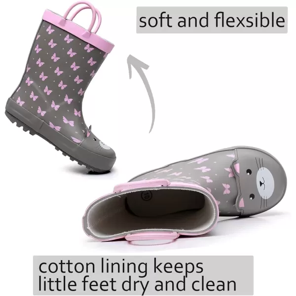 imageWTW Toddler and Kids Rain Boots with EasyOn Handles UnisexChild Waterproof Rubber Rain Boots in Fun Patterns for Girls and Boys ToddlerLittle KidBig KidCat
