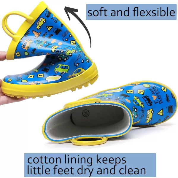 imageWTW Toddler and Kids Rain Boots with EasyOn Handles UnisexChild Waterproof Rubber Rain Boots in Fun Patterns for Girls and Boys ToddlerLittle KidBig KidMulti Cars
