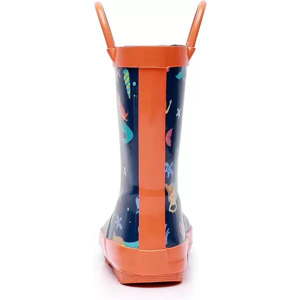 imageWTW Toddler and Kids Rain Boots with EasyOn Handles UnisexChild Waterproof Rubber Rain Boots in Fun Patterns for Girls and Boys ToddlerLittle KidBig KidCute Mermaids