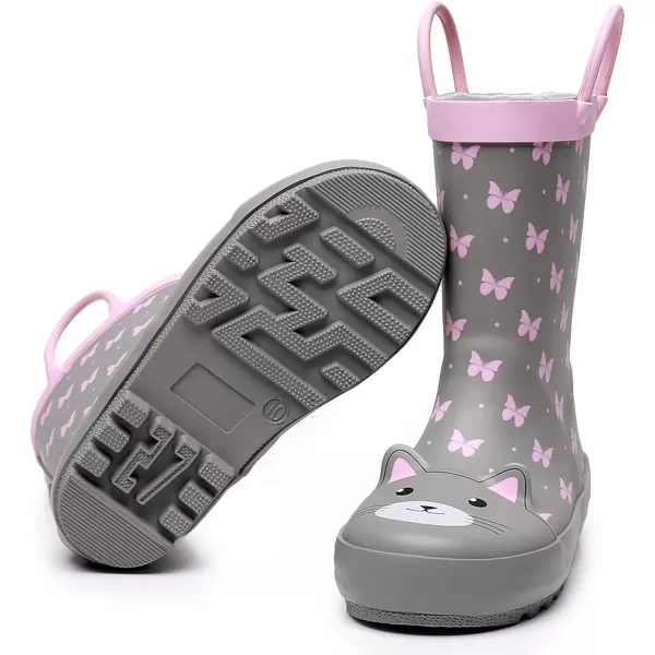 imageWTW Toddler and Kids Rain Boots with EasyOn Handles UnisexChild Waterproof Rubber Rain Boots in Fun Patterns for Girls and Boys ToddlerLittle KidBig KidCat