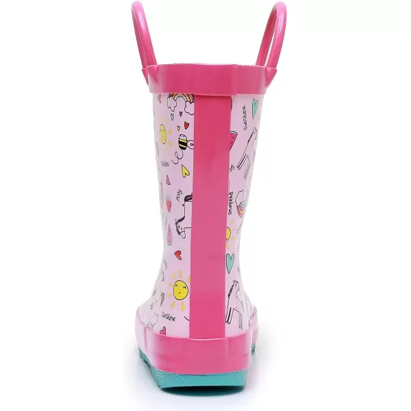 imageWTW Toddler and Kids Rain Boots with EasyOn Handles UnisexChild Waterproof Rubber Rain Boots in Fun Patterns for Girls and Boys ToddlerLittle KidBig KidPony