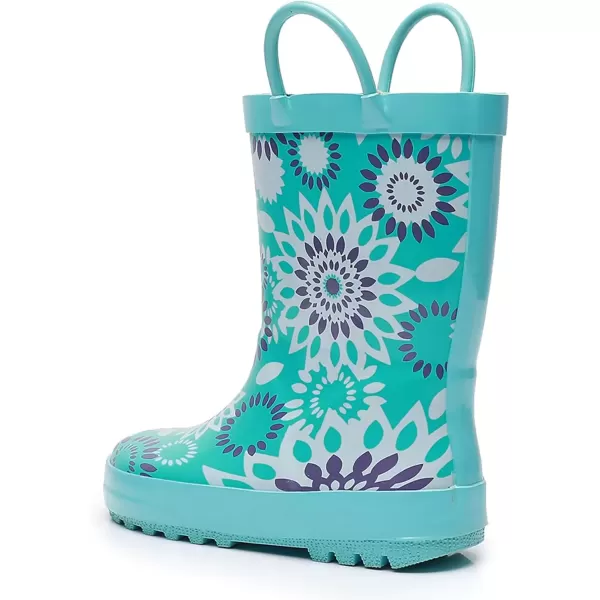 imageWTW Toddler and Kids Rain Boots with EasyOn Handles UnisexChild Waterproof Rubber Rain Boots in Fun Patterns for Girls and Boys ToddlerLittle KidBig KidAquamarine