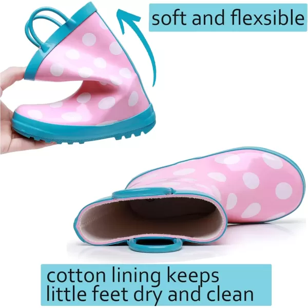 imageWTW Toddler and Kids Rain Boots with EasyOn Handles UnisexChild Waterproof Rubber Rain Boots in Fun Patterns for Girls and Boys ToddlerLittle KidBig KidDots