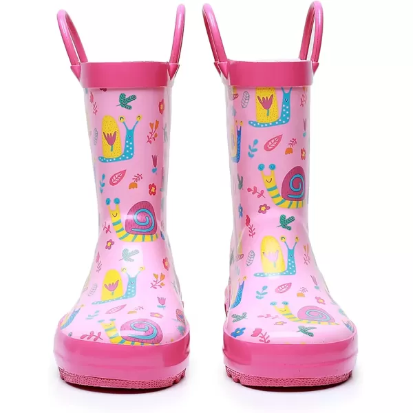 imageWTW Toddler and Kids Rain Boots with EasyOn Handles UnisexChild Waterproof Rubber Rain Boots in Fun Patterns for Girls and Boys ToddlerLittle KidBig KidSnails