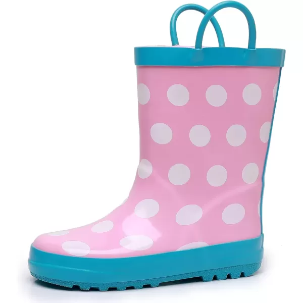 imageWTW Toddler and Kids Rain Boots with EasyOn Handles UnisexChild Waterproof Rubber Rain Boots in Fun Patterns for Girls and Boys ToddlerLittle KidBig KidDots