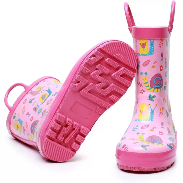 imageWTW Toddler and Kids Rain Boots with EasyOn Handles UnisexChild Waterproof Rubber Rain Boots in Fun Patterns for Girls and Boys ToddlerLittle KidBig KidSnails