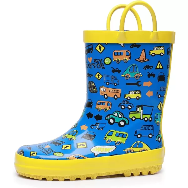 imageWTW Toddler and Kids Rain Boots with EasyOn Handles UnisexChild Waterproof Rubber Rain Boots in Fun Patterns for Girls and Boys ToddlerLittle KidBig KidMulti Cars