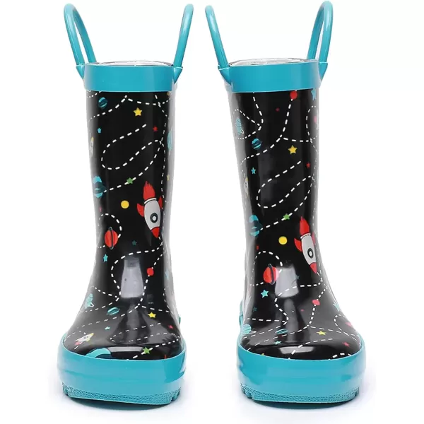 imageWTW Toddler and Kids Rain Boots with EasyOn Handles UnisexChild Waterproof Rubber Rain Boots in Fun Patterns for Girls and Boys ToddlerLittle KidBig KidSpace