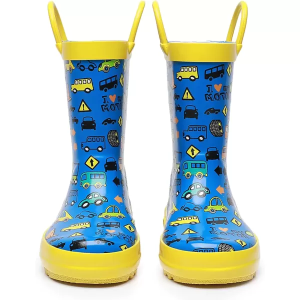 imageWTW Toddler and Kids Rain Boots with EasyOn Handles UnisexChild Waterproof Rubber Rain Boots in Fun Patterns for Girls and Boys ToddlerLittle KidBig KidMulti Cars