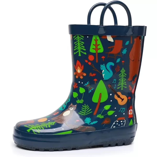 imageWTW Toddler and Kids Rain Boots with EasyOn Handles UnisexChild Waterproof Rubber Rain Boots in Fun Patterns for Girls and Boys ToddlerLittle KidBig KidForest