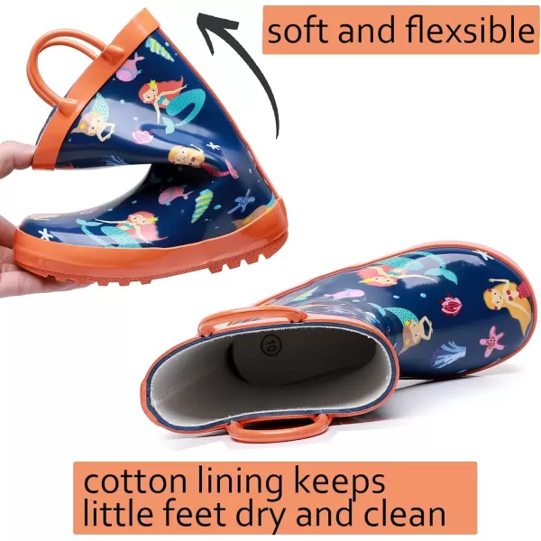 imageWTW Toddler and Kids Rain Boots with EasyOn Handles UnisexChild Waterproof Rubber Rain Boots in Fun Patterns for Girls and Boys ToddlerLittle KidBig KidCute Mermaids