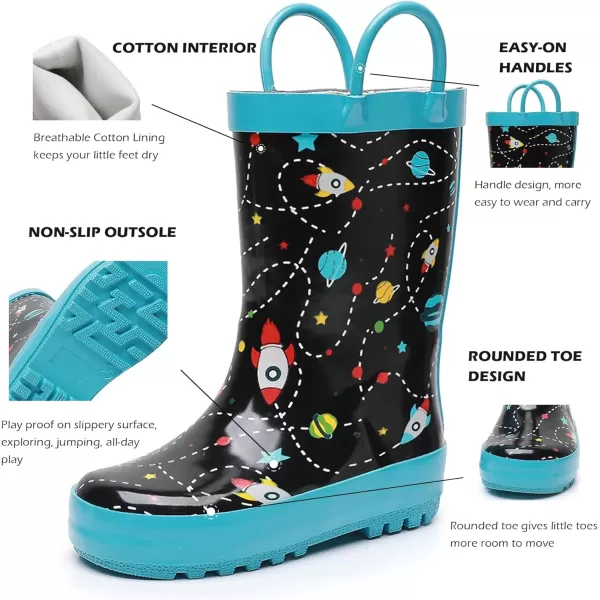 imageWTW Toddler and Kids Rain Boots with EasyOn Handles UnisexChild Waterproof Rubber Rain Boots in Fun Patterns for Girls and Boys ToddlerLittle KidBig KidSpace