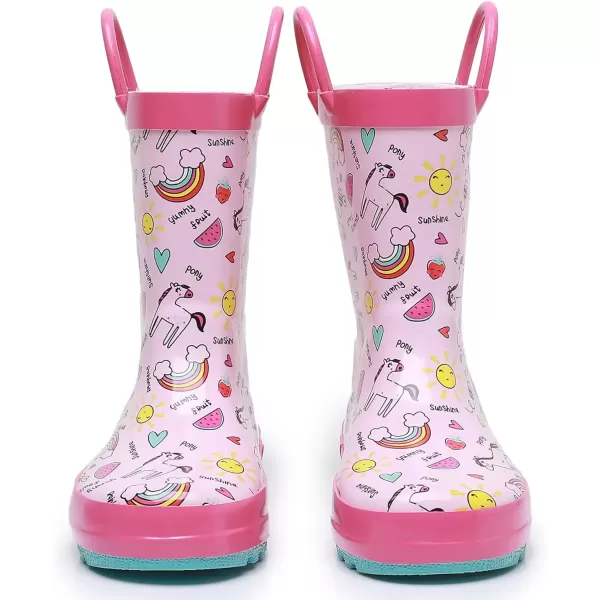 imageWTW Toddler and Kids Rain Boots with EasyOn Handles UnisexChild Waterproof Rubber Rain Boots in Fun Patterns for Girls and Boys ToddlerLittle KidBig KidPony
