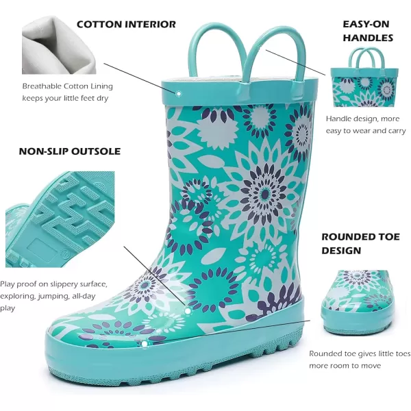 imageWTW Toddler and Kids Rain Boots with EasyOn Handles UnisexChild Waterproof Rubber Rain Boots in Fun Patterns for Girls and Boys ToddlerLittle KidBig KidAquamarine