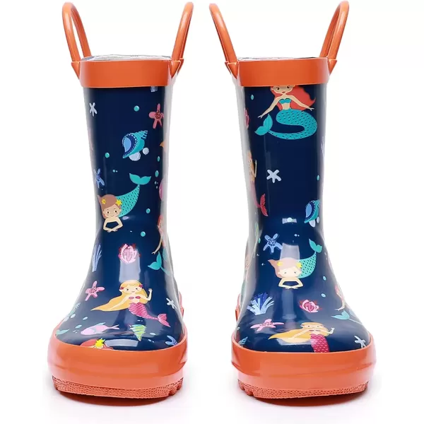 imageWTW Toddler and Kids Rain Boots with EasyOn Handles UnisexChild Waterproof Rubber Rain Boots in Fun Patterns for Girls and Boys ToddlerLittle KidBig KidCute Mermaids