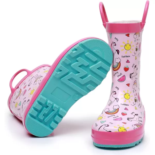 imageWTW Toddler and Kids Rain Boots with EasyOn Handles UnisexChild Waterproof Rubber Rain Boots in Fun Patterns for Girls and Boys ToddlerLittle KidBig KidPony