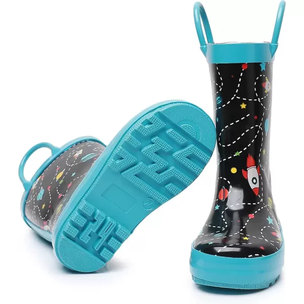 imageWTW Toddler and Kids Rain Boots with EasyOn Handles UnisexChild Waterproof Rubber Rain Boots in Fun Patterns for Girls and Boys ToddlerLittle KidBig KidSpace
