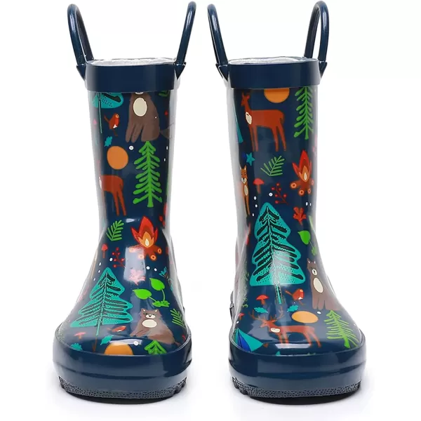 imageWTW Toddler and Kids Rain Boots with EasyOn Handles UnisexChild Waterproof Rubber Rain Boots in Fun Patterns for Girls and Boys ToddlerLittle KidBig KidForest