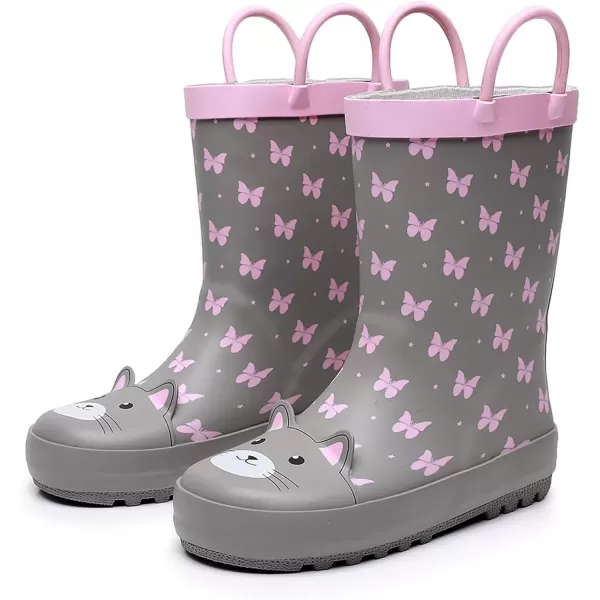 imageWTW Toddler and Kids Rain Boots with EasyOn Handles UnisexChild Waterproof Rubber Rain Boots in Fun Patterns for Girls and Boys ToddlerLittle KidBig KidCat