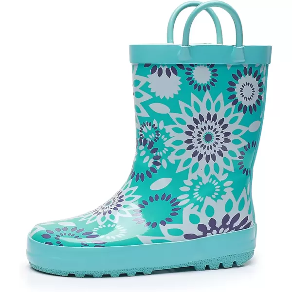 imageWTW Toddler and Kids Rain Boots with EasyOn Handles UnisexChild Waterproof Rubber Rain Boots in Fun Patterns for Girls and Boys ToddlerLittle KidBig KidAquamarine