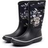 imageWTW Womens Rubber Rain Boots  Mid Calf Waterproof Insulated Neoprene Muck Boots Outdoor Hunting Garden Boots for WomenWhite Flower